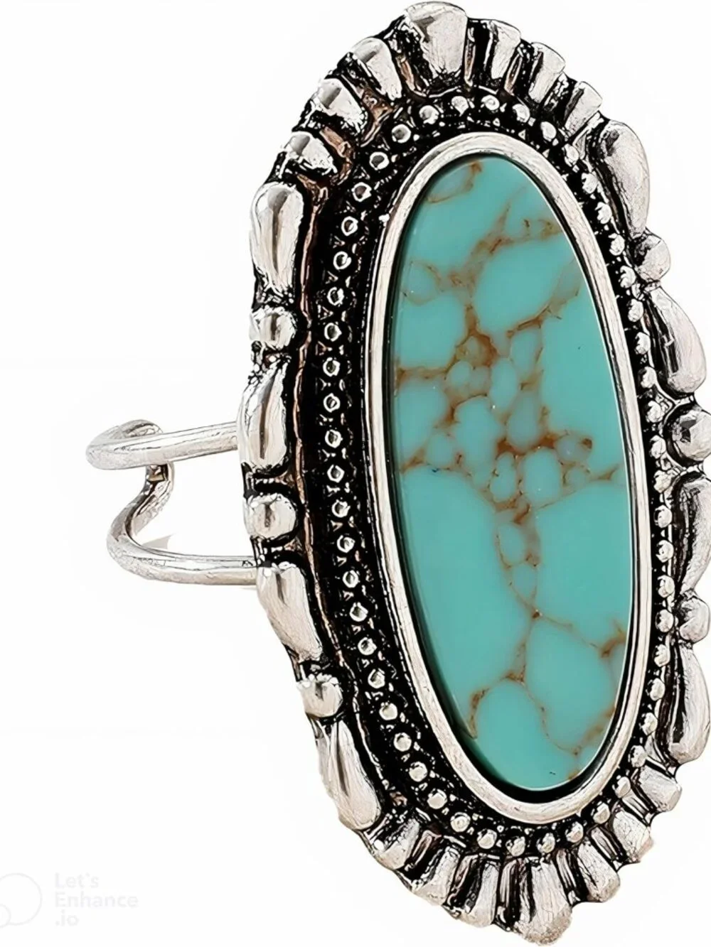 Vintage 925 Sterling Silver Turquoise Ring for Women, Bohemian Adjustable Natura - Picture 1 of 4